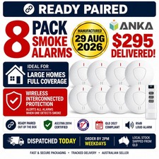 Wireless Interconnected Photoelectric Smoke Alarm 10-Yr Battery -8 Pack Paired