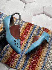 Vintage Leather Kitten Heel Court Shoes Pointed Toe Pumps Women's Size 38