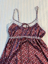 VTG Christian Dior Lingerie 2Pc SET Gown/Robe Lace Trim Womens Medium Red Floral