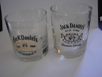 Set of 2 Jack Daniels Old No 7 Tennessee Whiskey Rocks Glasses - One With Gold