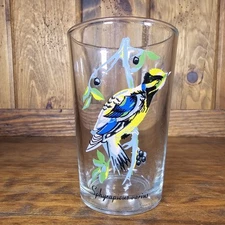 Vtg Tropical Bird Juice Glass 4 1/8”  Swanky Swigs Malaysia Yellow Belly Tumbler