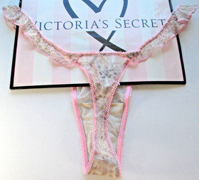 VICTORIA'S SECRET PINK High Leg Thong Panty S M L XL Leopard NWT Flutter Ruffle