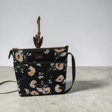 Women's Lauren Ralph Lauren Black Floral Crossbody Bag Gold Hardware Zip