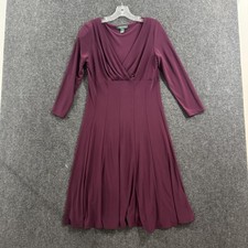 Lauren Ralph Lauren Dress Women's 10 Purple Faux Wrap Jersey 3/4 Sleeve Midi