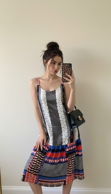 PIANURASTUDIO Italy Avant Garde Leather Lace Pleated Midi Dress Mixed Print 48 M
