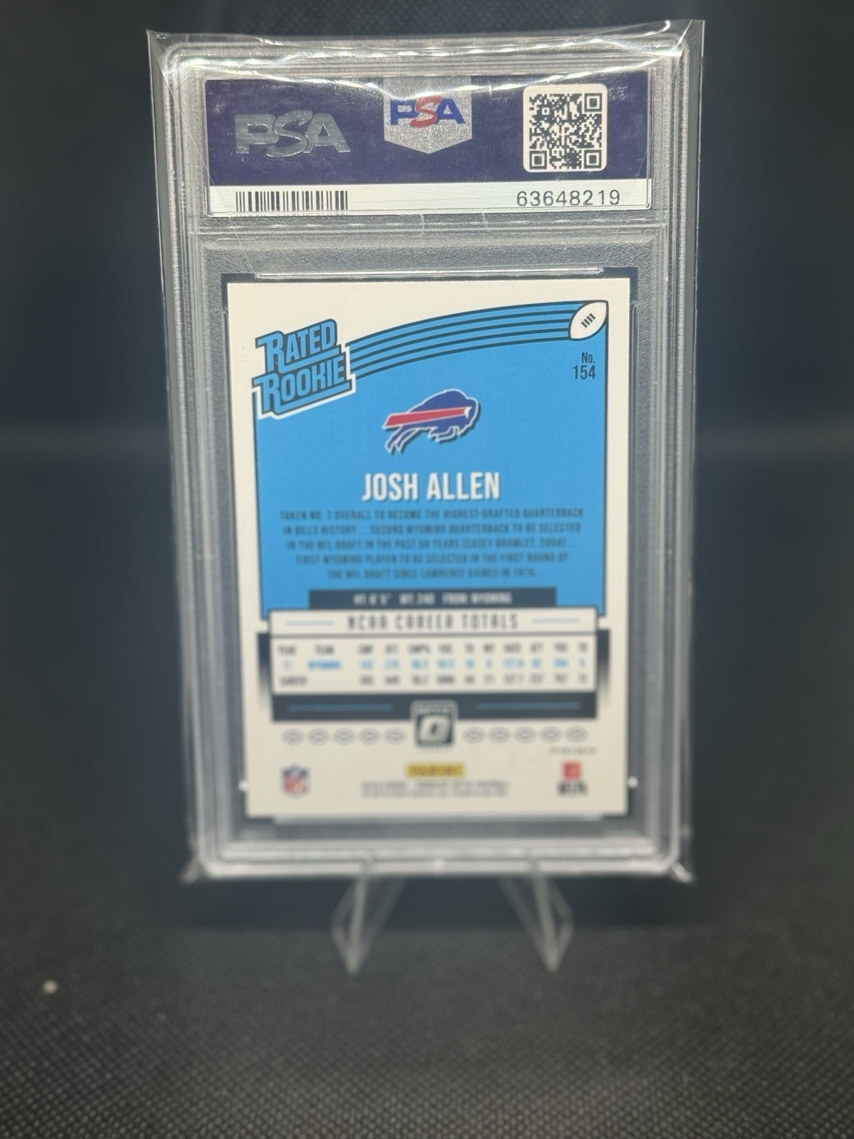 2018 Donruss Optic Rated Rookie Josh Allen Bronze Prizm Buffalo Bills PSA 10 GEM view 2