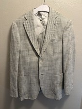 Suitsupply 48 38R Havana Patch Linen Unlined Complete Suit - White grey Check