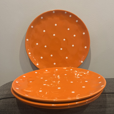 4 Maxwell & Williams Sprinkle Orange Dinner Plate White Polka Dots Replacement