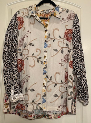 John Mark Womens Cream/Multicolor/Multi print fabric Tunic with embroidery, sz L