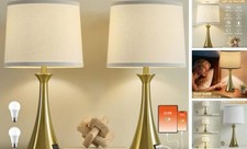 Touch Lamp for Living Room Bedroom, 21" Table Lamps Set of 2 Gold  White Shade