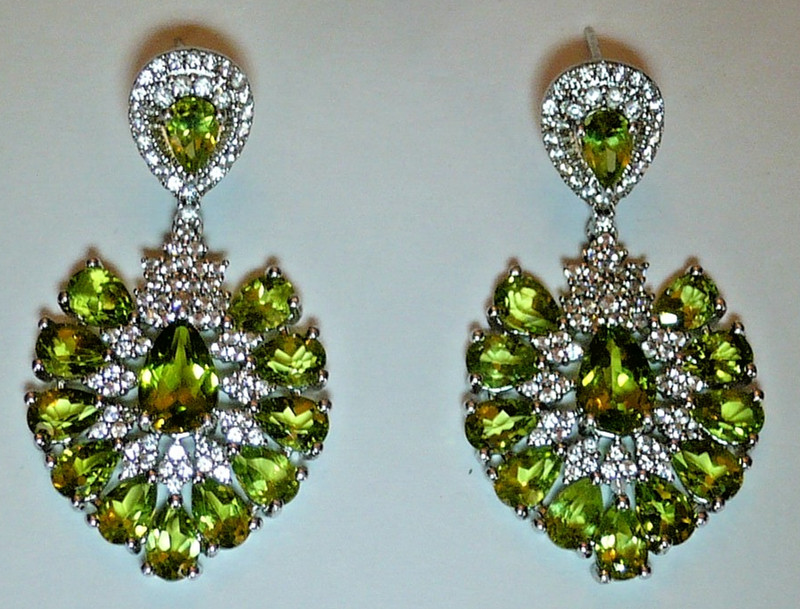 Peridot Diamond Sterling Silver Dangle Chandelier Earrings August Birth Stone
