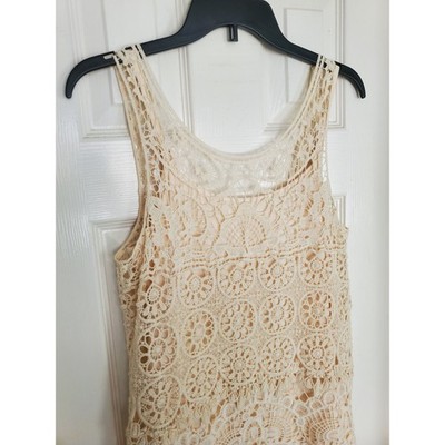 Saint Tropez West Tank Top Cream Crochet Lace Boho Sleeveless L