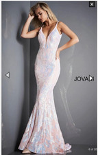 Jovani Dress Womens 4 Pale Pink Iridescent Sequin Beaded Mermaid Prom Formal