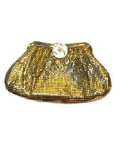 Whiting  Davis Evening Bag Clutch Purse Gold Mesh Vintage Art Deco w Mirror