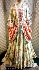 18th Century Ladies Quality Peach  Green Floral Colonial Costume Dress 12