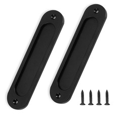 2 PCS Flush Pull Barn Door Handle Matte Black 6 Inch Round Corner Rectangular