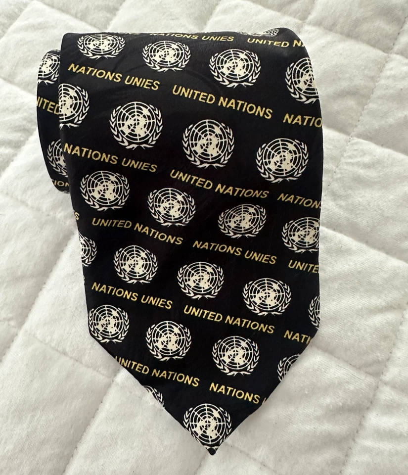 Corbata retro vintage de NACIONES UNIDAS para hombre 100 % seda patrón de oficina 58" Foto 2 de 4