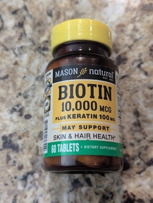 Mason Natural Biotin Plus Keratin 10,000 mcg 60 tablets exp: 10/27