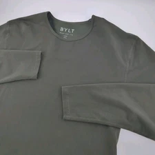 Bylt Shirt Men’s M Drop Cut Long Sleeve Performance + Green Athleisure Workout