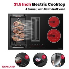 GASLAND 4 Burners Electric Cooktop 31.5 inch w/Downdraft Vent & 330 CFM Exhaust