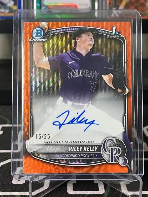 Riley Kelly 2025 Bowman Draft 1st Chrome Orange Shimmer Auto /25 RC