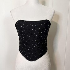 Unbranded Black Goth Emo Shimmery Sheer Sequin Corset Lace Up Top Women's XS