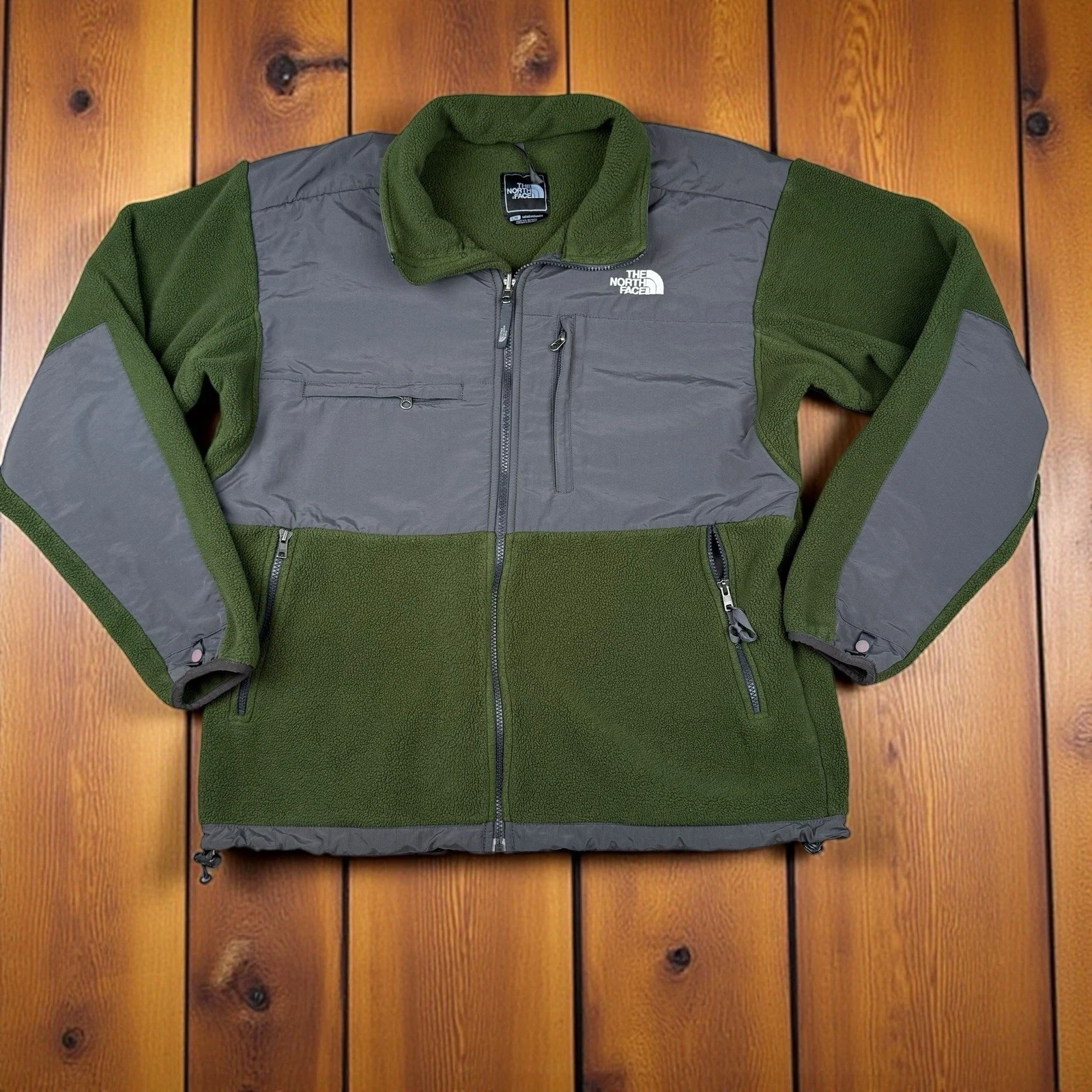 North Face Jacket Mens Large Green Gray Polartec Full Zip Fleece Outdoors Hiking