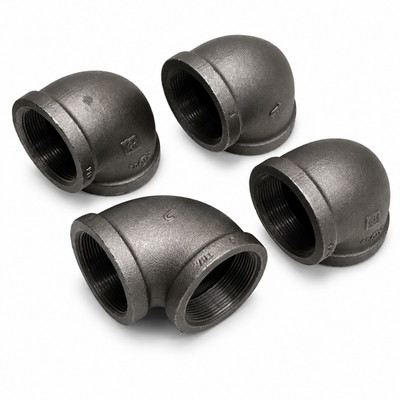 2'' Black Malleable Iron 90 Degrees Elbow Pipe Fittings, 4-Pack- Female Threaded