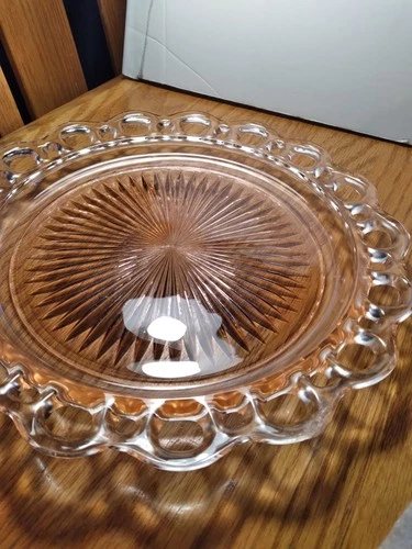Anchor Hocking Round  10” Old Colony Lace Edge PINK Platter Depression Repair