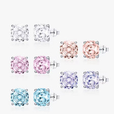Exquisite 925 Sterling Silver A5 Zirconia Rose Cut Stud Earrings