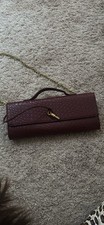 Womens Burgundy Quilted Clutch, Gold Chain Sh...