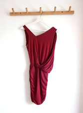 NEW Red Draped Evening Dress Size 8 Small Blue Pearl Ruched Asymmetric Mini