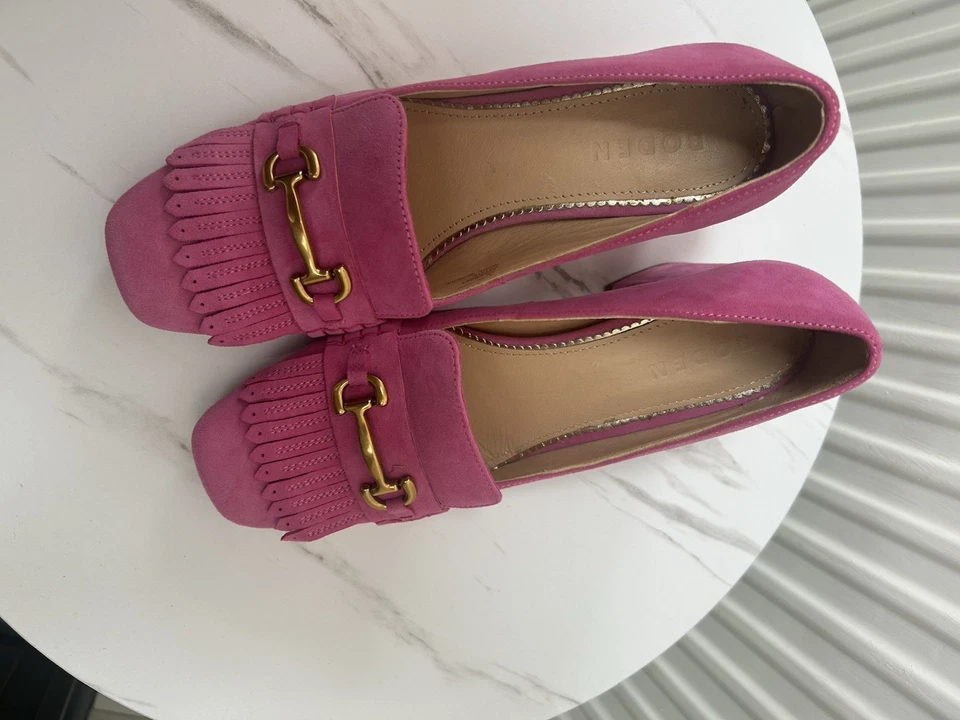 Boden Shoes Gillie Suede Block Heeled gold horse bit Foxglove purple 5 New - Image 4 of 4