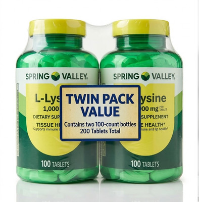 2 PK Spring Valley L-Lysine 1000 mg Tablets, 100 Count   Supports Immune Health