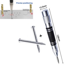 Center Punch Automatic Dot Punch Non Slip Grip Spring Loaded Tool Black+silver