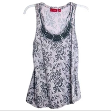 Elle Pink Gray Floral Lace Tank Top Raceback Beaded Collar Women's Size S