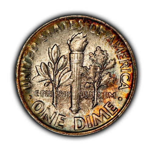 1964 10c Roosevelt Silver Dime - Neon Rim Toning - BU - SKU-Y6129