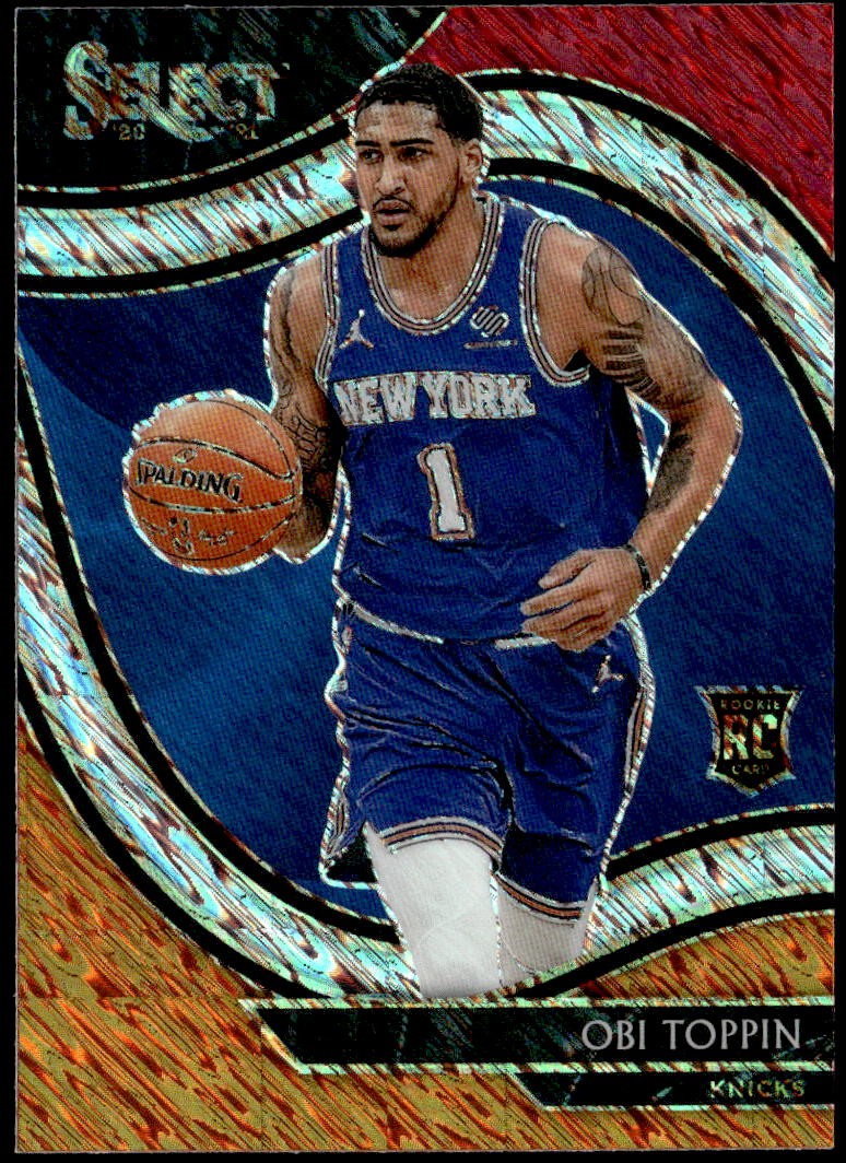 2020-21 Panini Select #293 Obi Toppin Red White Orange Shimmer Rookie E1