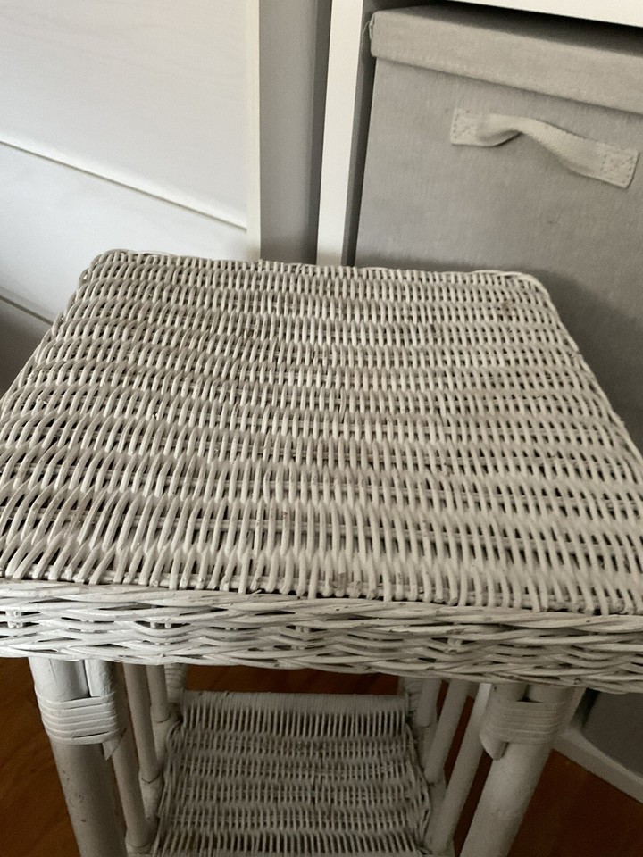 Vintage White Wicker Table eBay