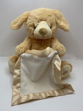 GUND BABY Peek-a-Boo Animated Talking Puppy Dog Blanket Plush Tan 10" Boy Girl