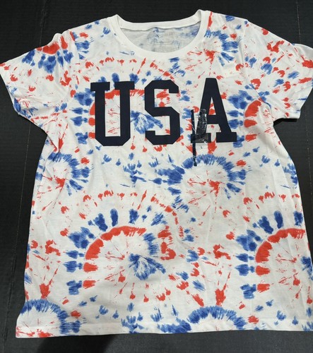 New Grayson Threads Tie Dye USA Tee Ladies L 12 14 Red White Blue 4th America