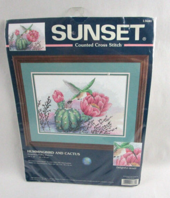 Hummingbird Cactus Flower Counted Cross Stitch Sunset 13680 Kathy Morrow 2000 US