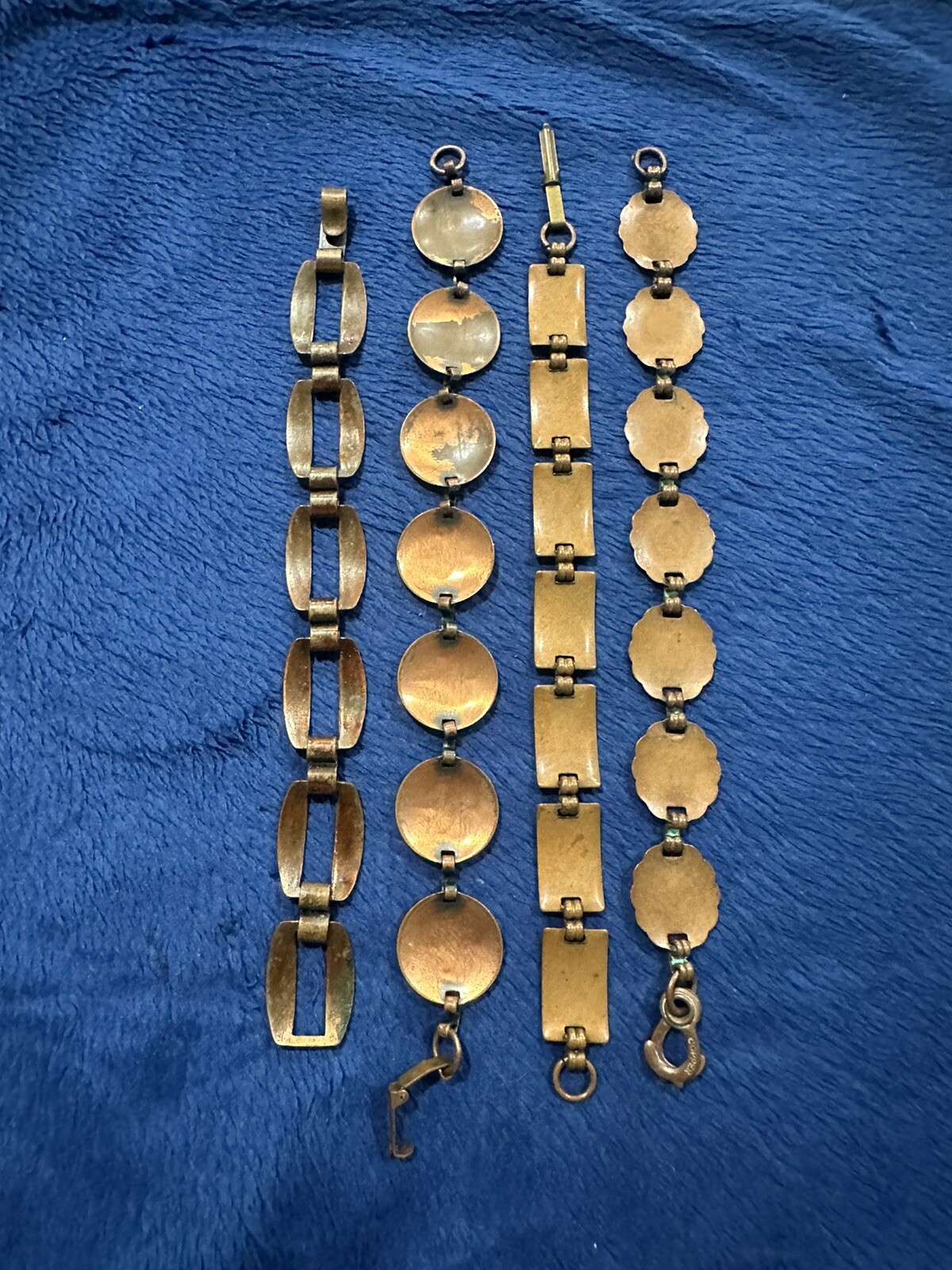 Vtg Native American Solid Copper Turquoise Cuff B… - image 2