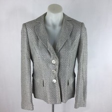 Talbots sz 4 Blazer Jacket Black Ivory Career Silk Cotton