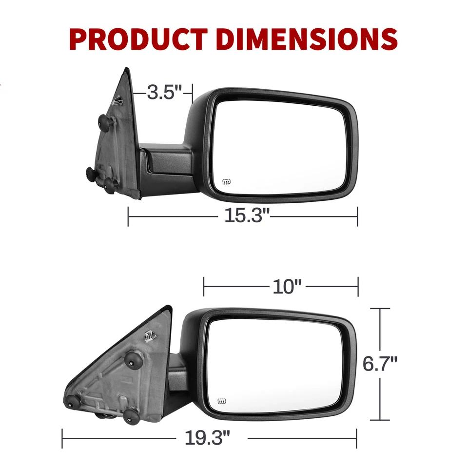 Espejos retrovisores térmicos eléctricos para Dodge Ram 1500 2009-2018 10-17 Ram 2500 3500 con señal Foto 4 de 4