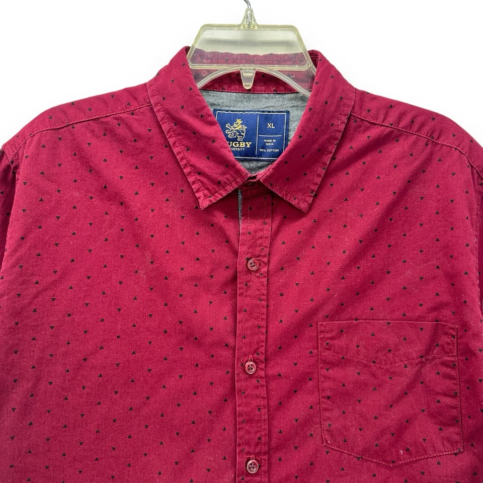 Rugby University Mens Red Blue Short Sleeve Button Up Casual XL Extra Large - Image 2 of 4