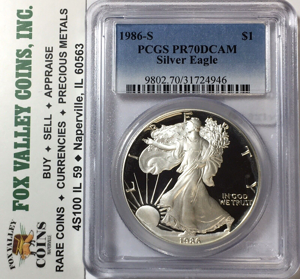 最高鑑定　極美品　PCGS-PR70 DCAM カナダ 1986 銀貨 1986-S PROOF AMERICAN SILVER EAGLE PR70 DCAM PCGS. FIRST YEAR