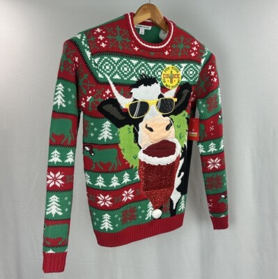 CHRISTMAS UGLY SWEATER Mens Small Celebrate Together Cow Pullover Crew Neck NWT