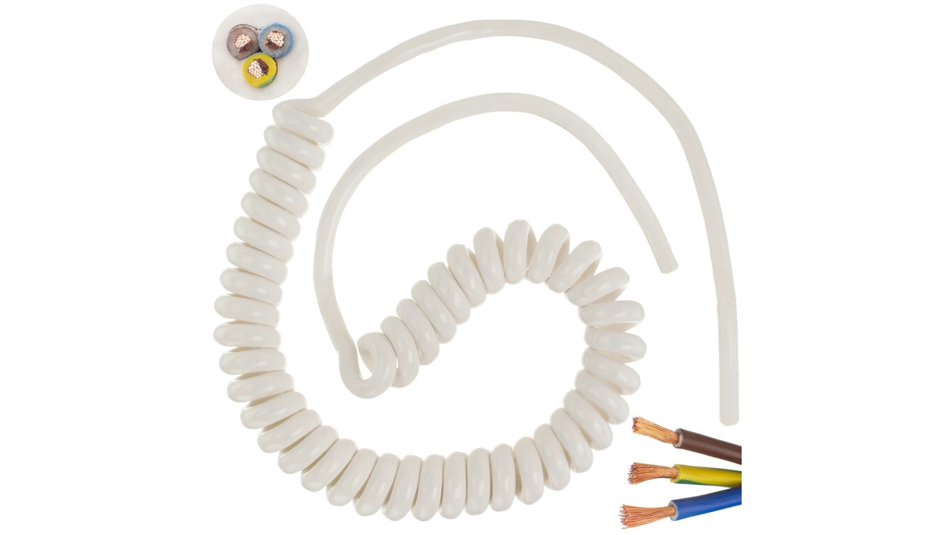 OMY spiral cable H03VVH8-F 3x1.5 0.8m / 3.3m white /T2UK