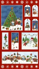 23" Fabric Panel - Windham Winter Wishes Christmas Snowman Block Red